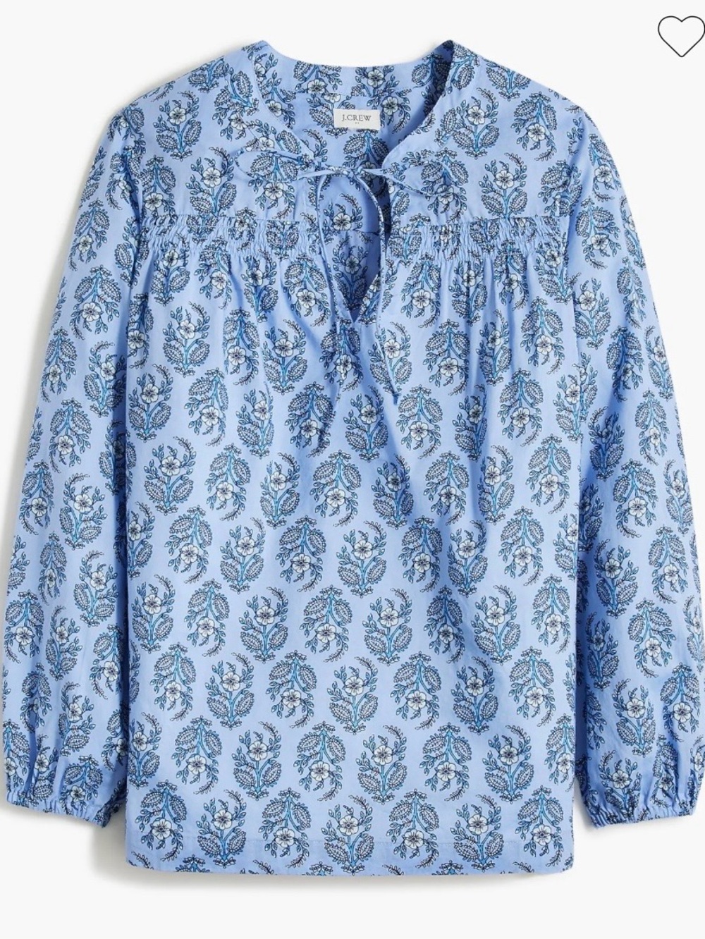 J. Crew Light Blue Floral printed split-Neck blouse 100% cotton